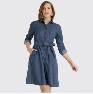 Draper James Denim Shirt Dress Button down Tie Waist Fit and Flare size 6